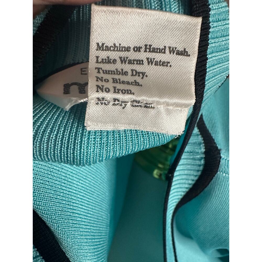 EUC Vintage Misook Jacket Petite Large Front Cardigan Classic Knit Aqua Black PL - Picture 7 of 12